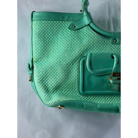 JIMMY CHOO Women's Aqua Green Textured Round Handle Handbag - Picture 3 of 11